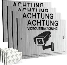 Videoövervakning med 4 Aluminiumskyltar (20 x 12 cm)